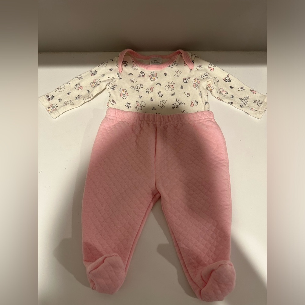Little Beginnings Baby Girl Pink Woodland Animals Matching Set Size 3-6 Months